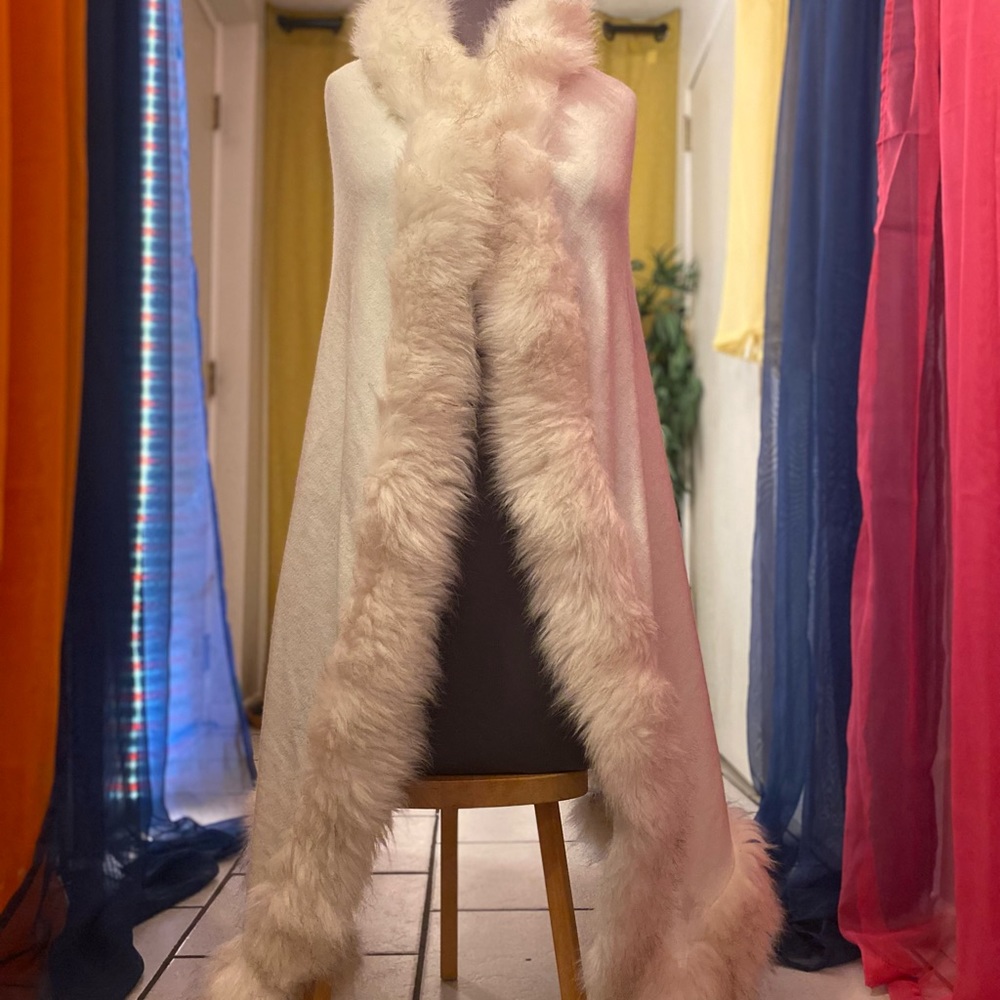 White fur lined poncho